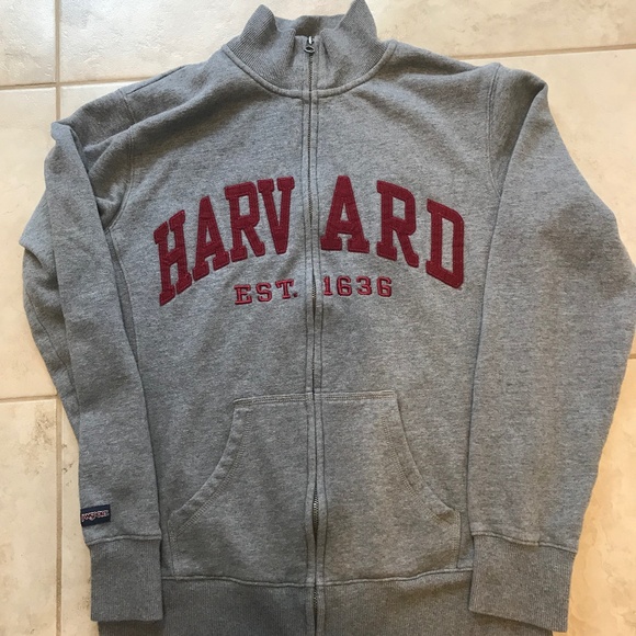 Harvard U Est. Jansport Embroidered Mens Large Collared Full-Zip Grey Sweater - Picture 1 of 4